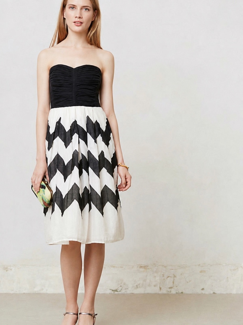 Anthropologie LeifNotes Black White Strapless Chevron Dress 00P Petite